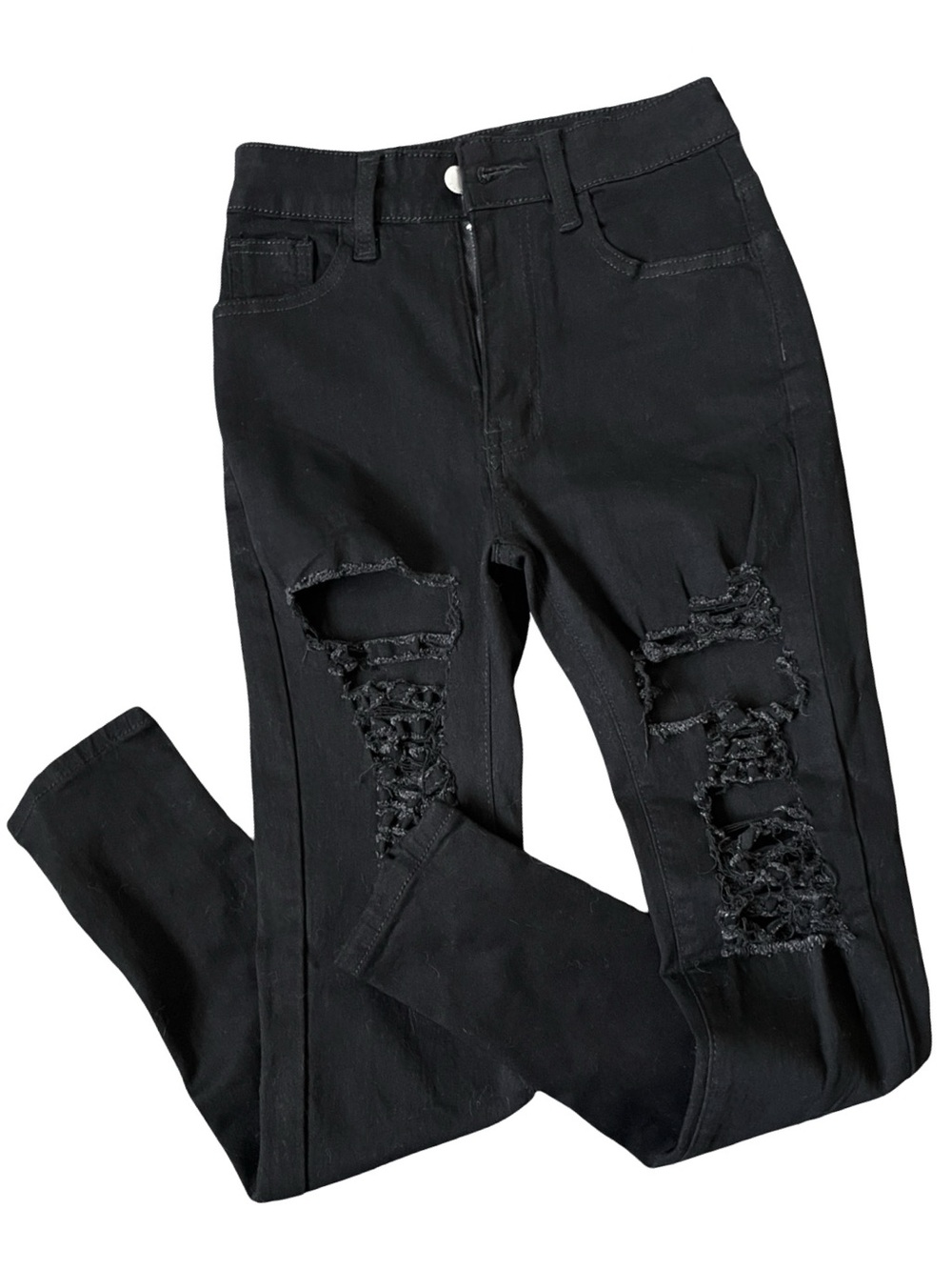 Contemporary Casual High Rise Ripped Black Denim Jeans - Size 0 Petite